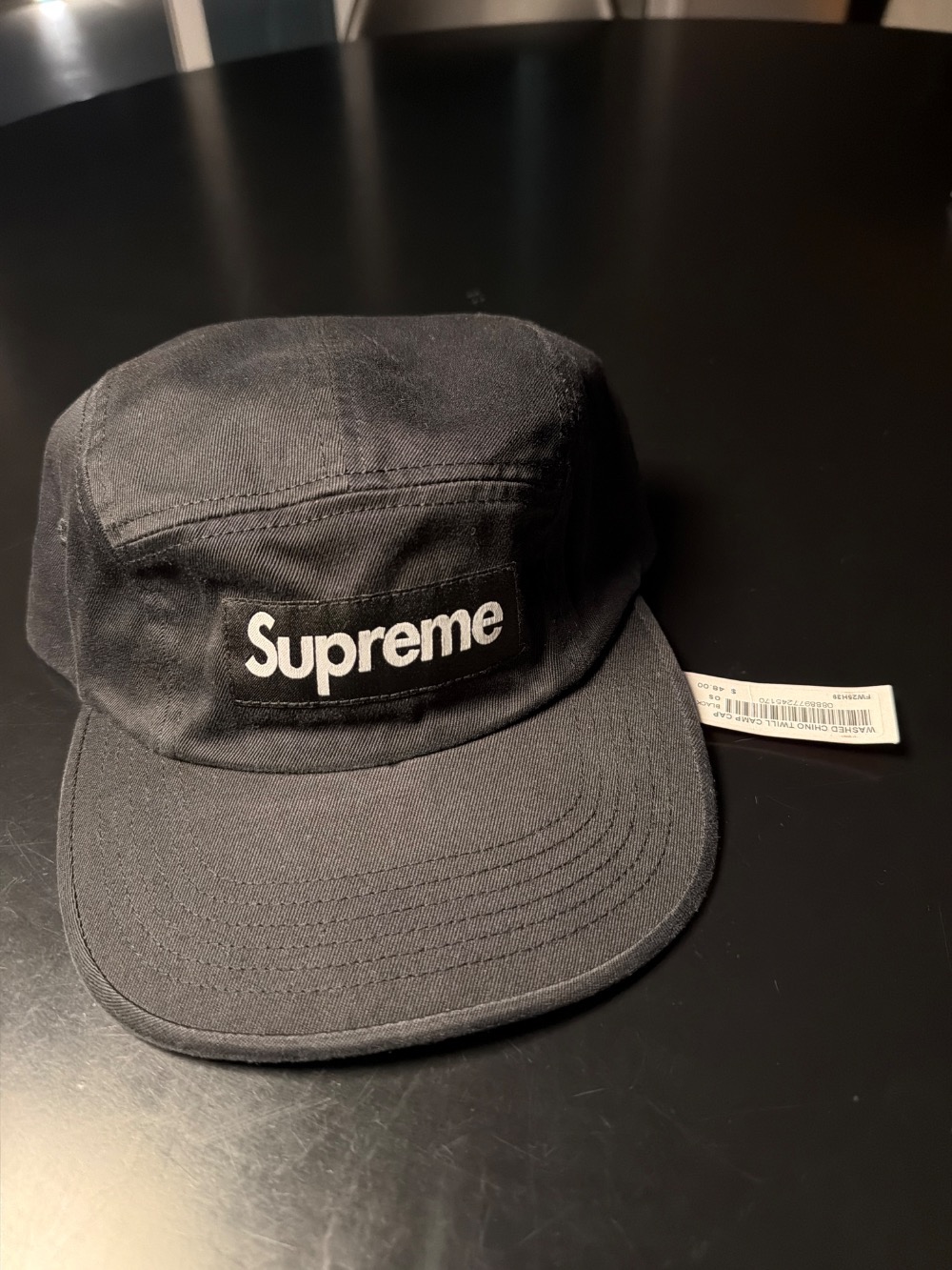 Boné Supreme Washed Chino Twill Camp Black FW26-W1 — Único, Novo