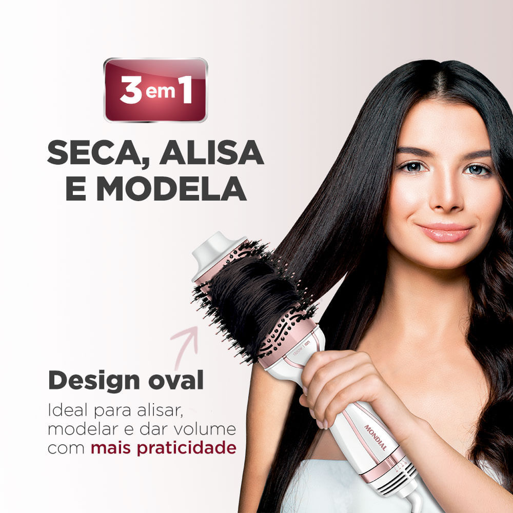 Foto 3 de Escova Secadora Mondial Branco e Rose Gold ES-50 Bivolt