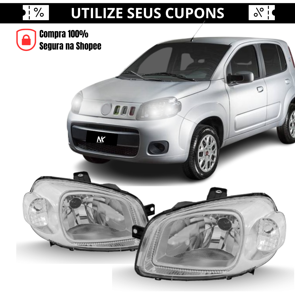 Par/Un Farol Dianteiro Cromado Uno 2011 2014 Fiorino 2011 2021