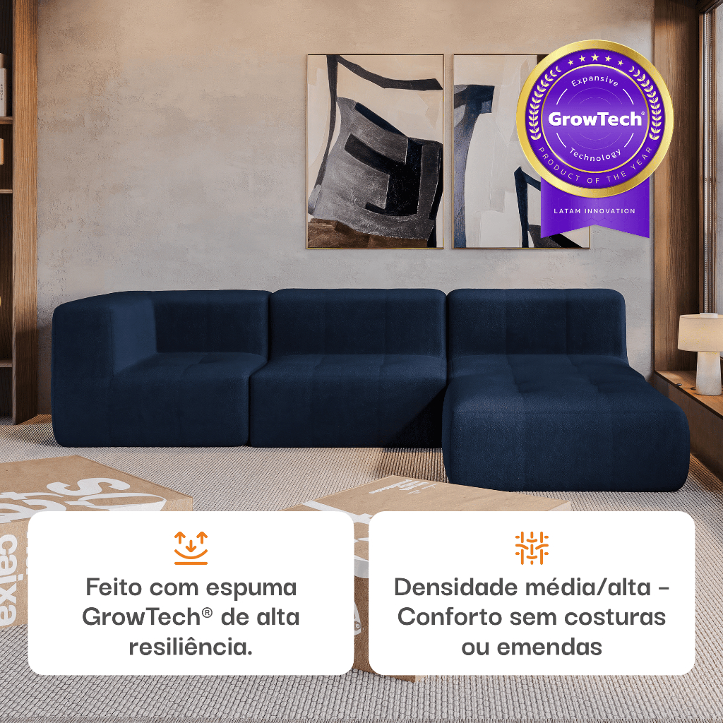 Foto 2 de Sofá 3 lugares Modular - Sofá na Caixa em Boucle com 4 Módulos 3,44m - 1 Braço