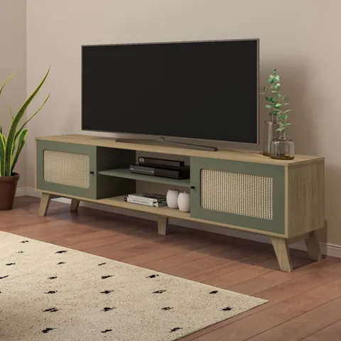 Rack Retrô TV 75 Pol MDF 180cm 2 Portas
