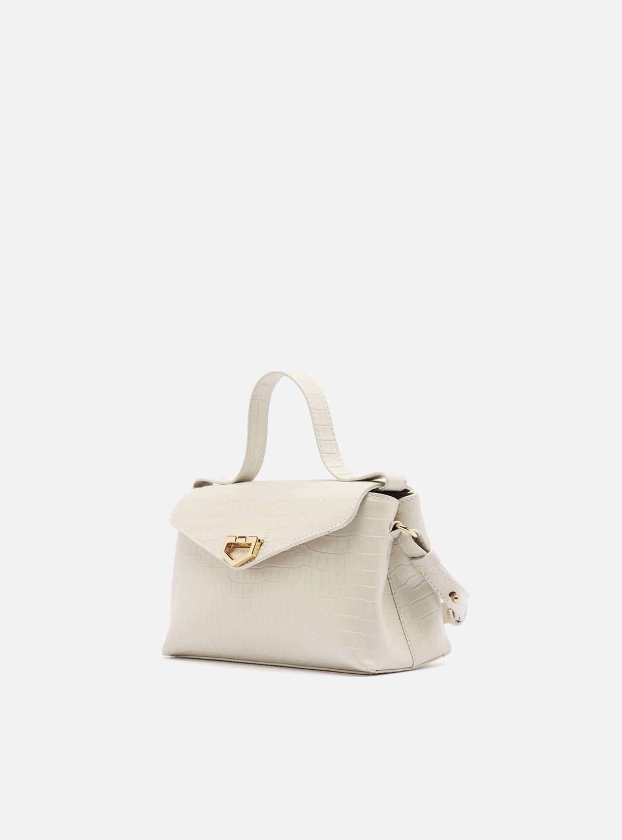 Foto 2 de Bolsa Tote Branca Couro Pequena Metais