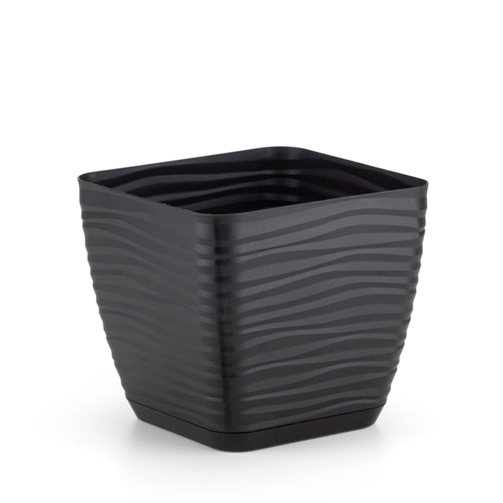 Vaso Quadrado 2,9 Litros Preto Com Prato Dunas