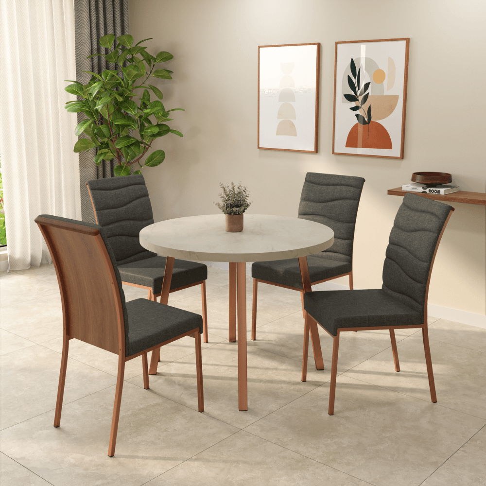 Conjunto Sala de Jantar 4 Cadeiras Amora Carraro Petra Rosê