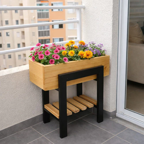 Mini Horta com Suporte em Madeira Floreira Compacta para Varanda, Cozinha e Espaços Pequenos