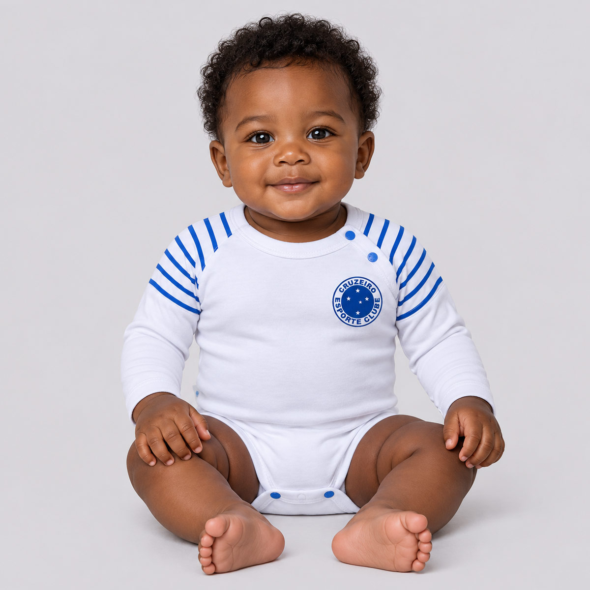 Body Cruzeiro Manga Longa Infantil Branco e Azul