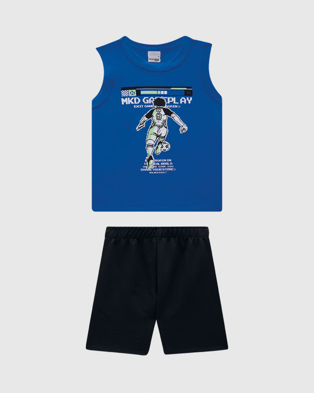 Conjunto Infantil Menino Bermuda Cós Elástico Em Moletinho — Azul - 10