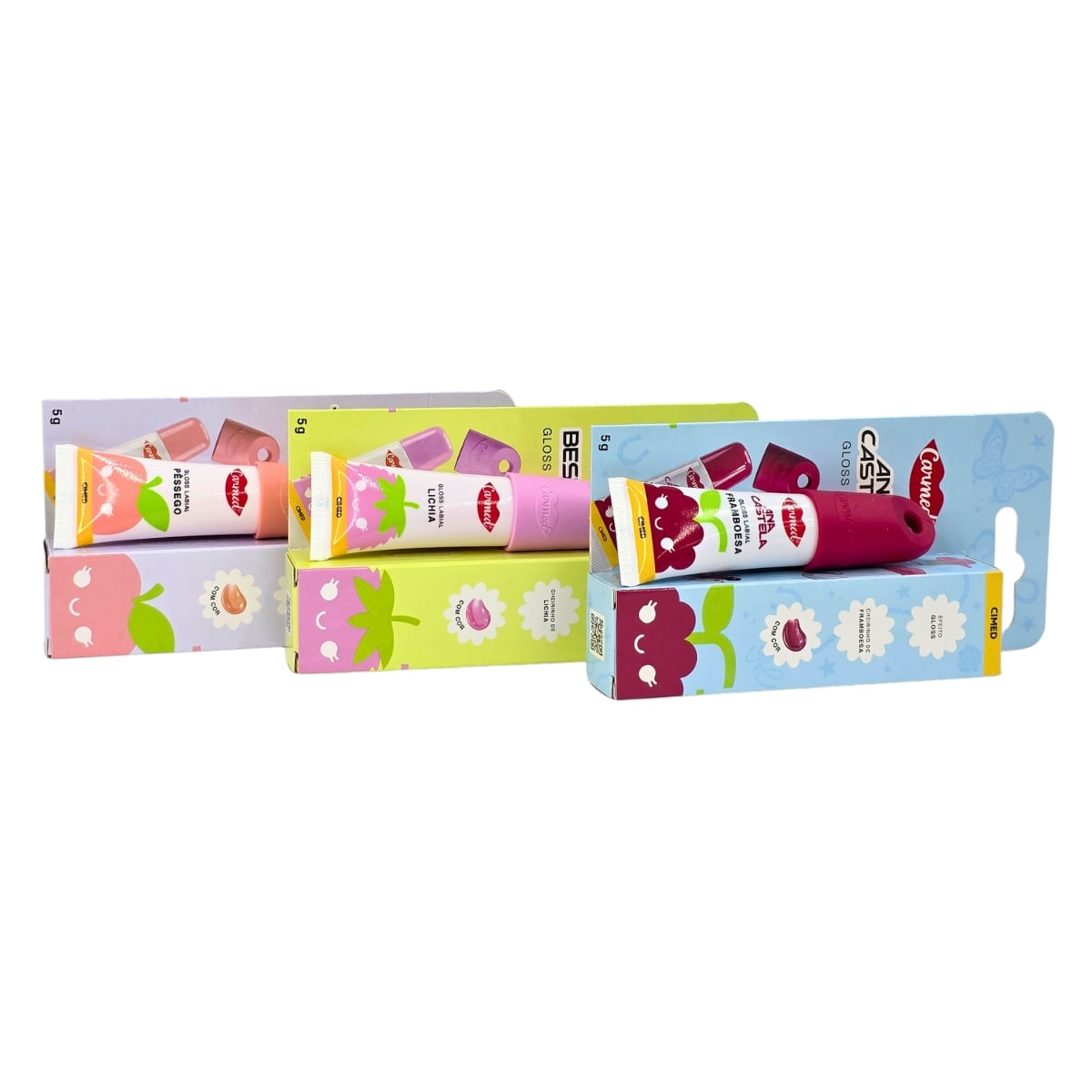Kit 3 Gloss Labial Framboesa, Lichia E Pêssego Com Cor Carmed Cimed