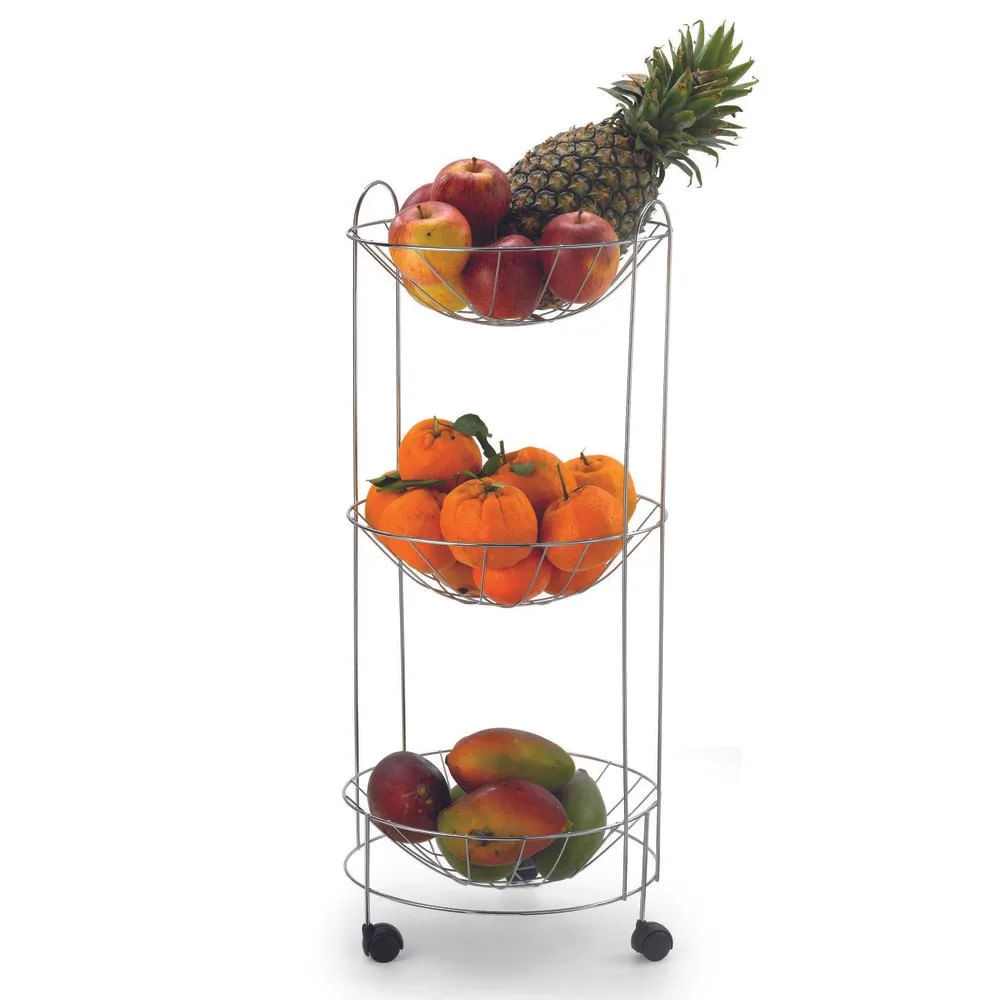 Fruteira com Rodízio 3 Andares Aço Plus Cromada Arthi