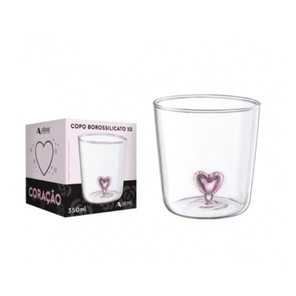 Foto 2 de Copo Vidro Borossilicato Coração 3D 350ml - Allmix