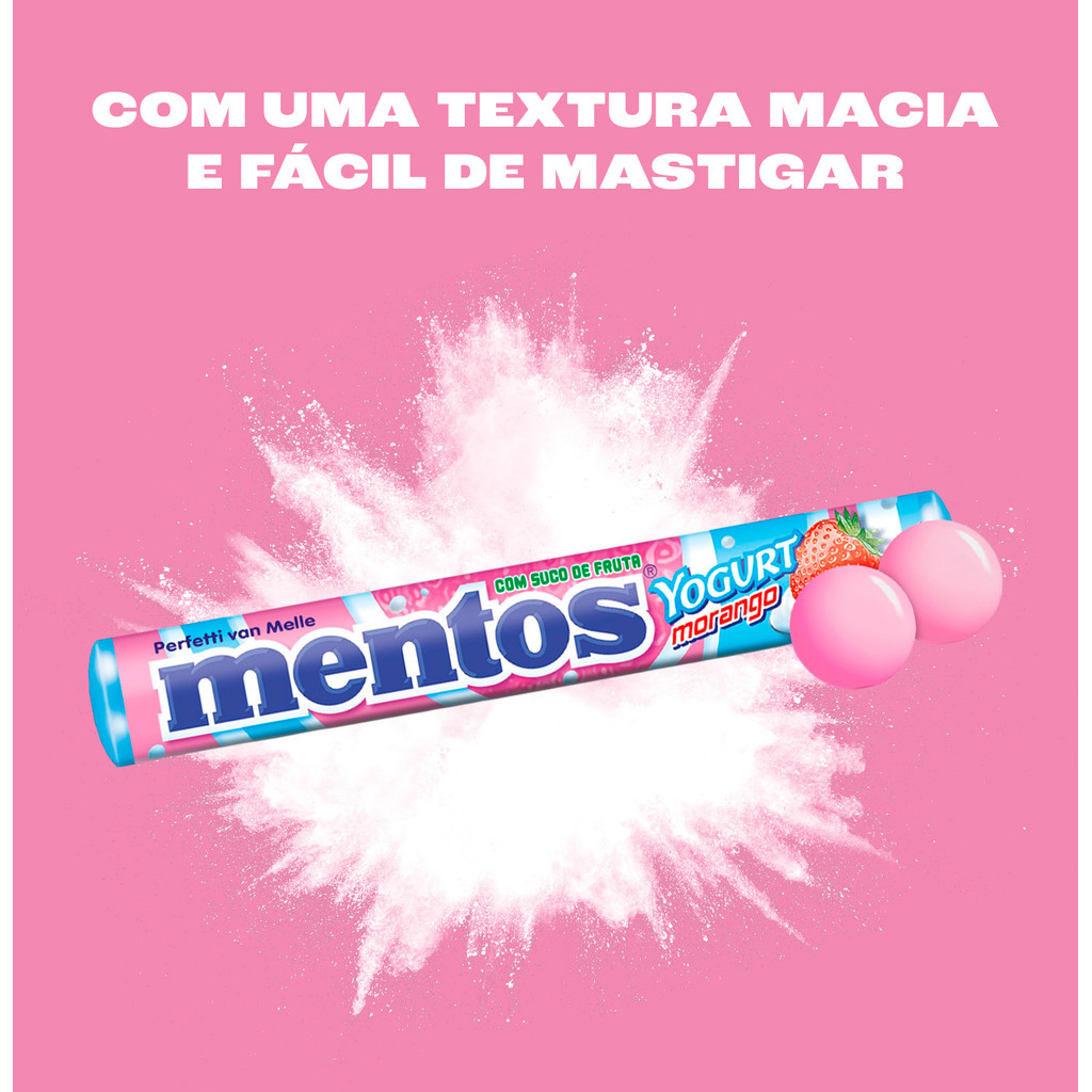 Foto 2 de Mentos Morango Iogurte – Stick 37,5g – Display com 16 Unidades