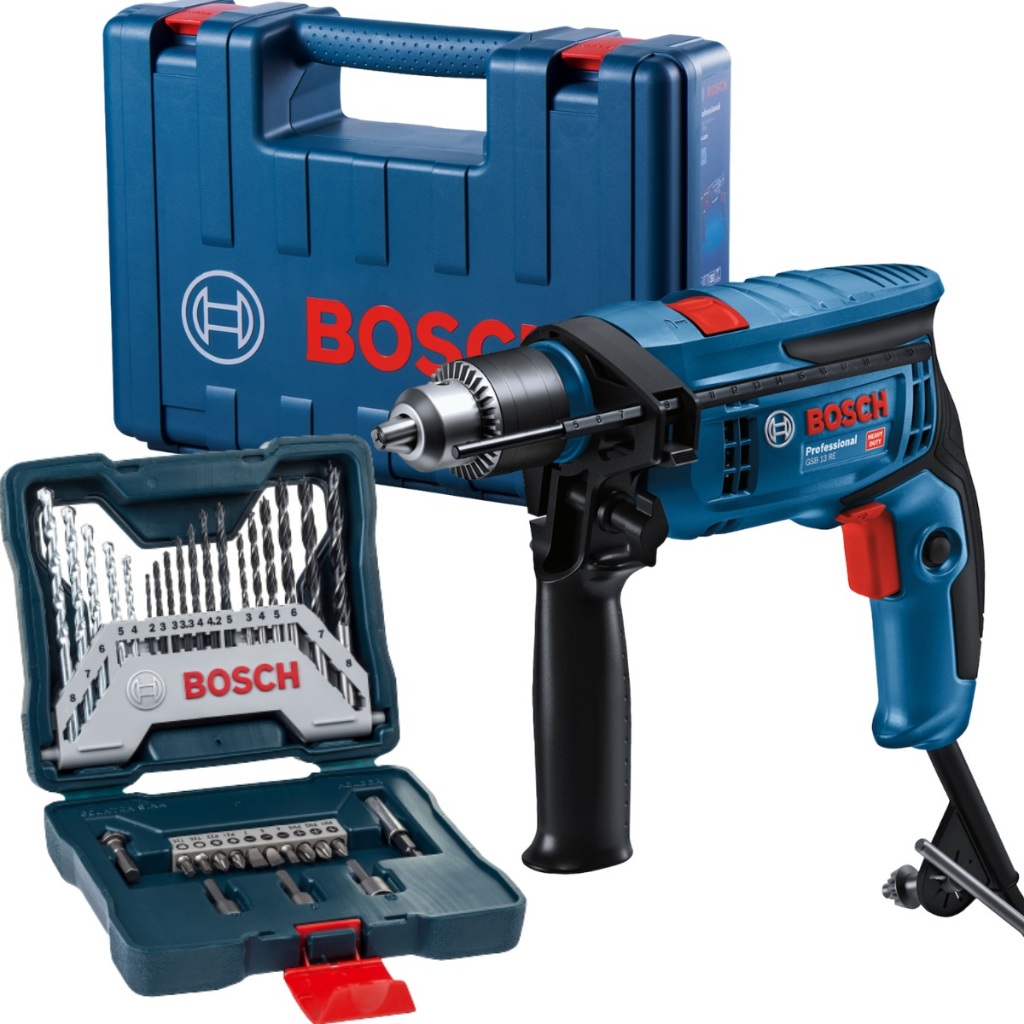 Furadeira Impacto Parafusadeira Bosch GSB 13 RE 750w 127v + Brocas e Bits X-Line 33 PCs + Maleta