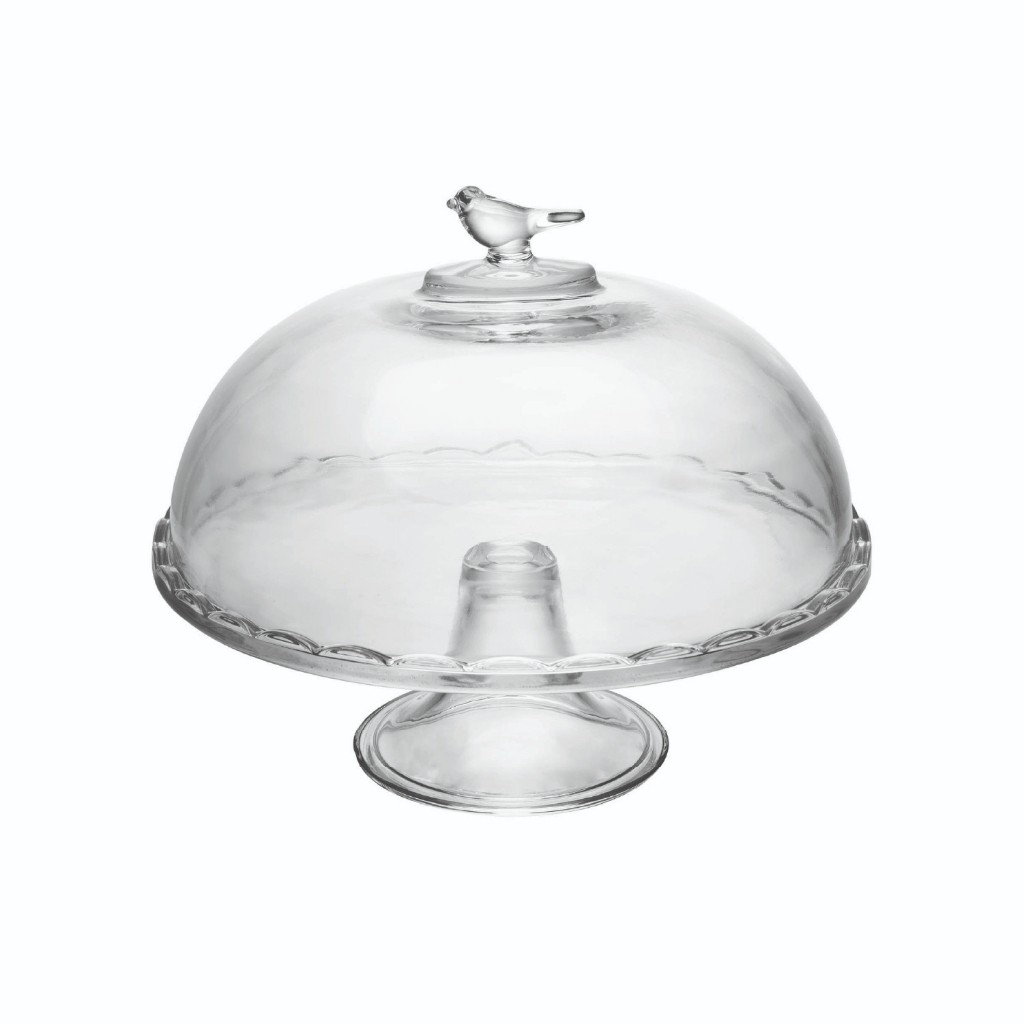 Prato para Bolo Torta Bird Vidro com Pé e Tampa 30x24cm Wolff Boleira para Doces Sobremesas Mesa Posta Qualidade Cozinha