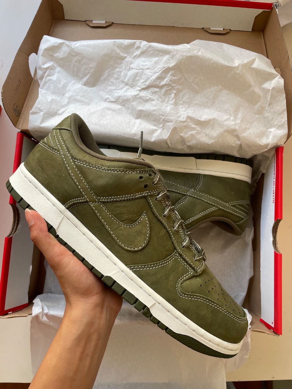Nike Dunk Low Medium Olive Summit White — 42, Novo