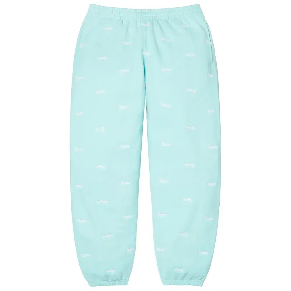 Calça Supreme Repeat Script Aqua FW25-W18 — P / M, Novo