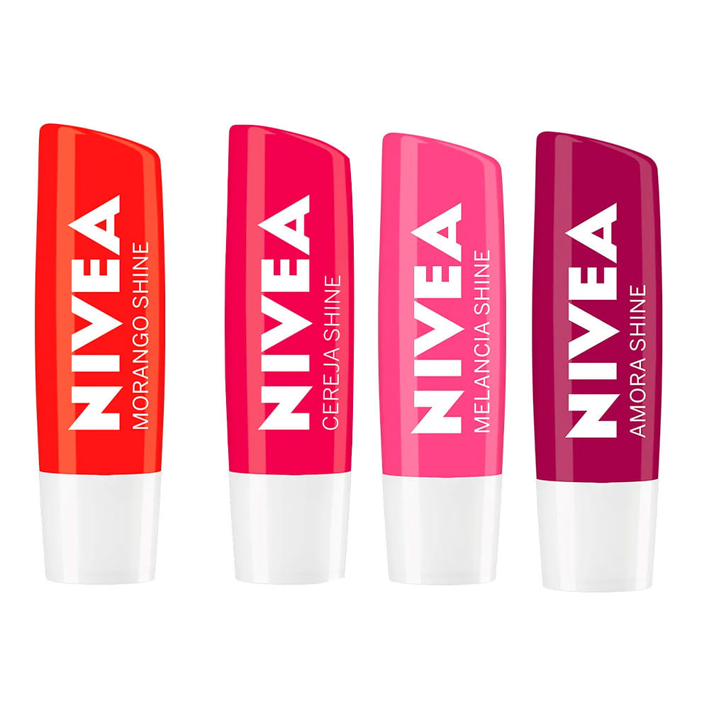 NIVEA Protetor Labial Shine Kit – Morango + Cereja + Amora + Melancia — Kit