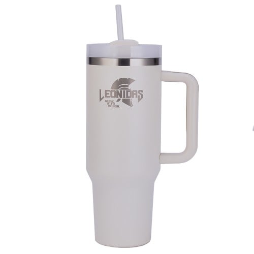 Copo Térmico Leonidas, 1180ml, Com Canudo, Quente ou Frio, Metal, Creme, LN-GL-ST1180MLCR