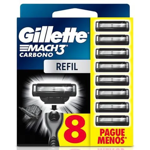 Gillette Mach3 Carvão Carga 8 Unidades