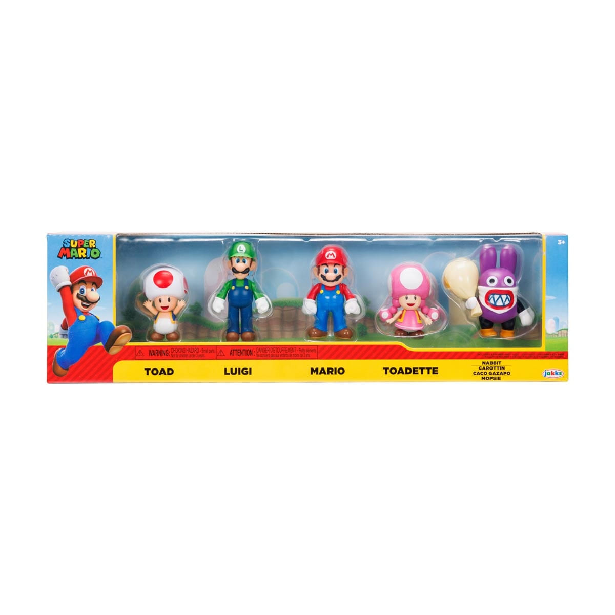 Super Mario, 5 Bonecos Toad, Luigi, Mario, Toadette, Nabbit
