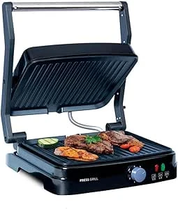 Grill Elétrico Mallory Asteria – Multifuncional, Placas Antiaderentes, 180º de Abertura, Controle de Temperatura 5 Posições- 127V