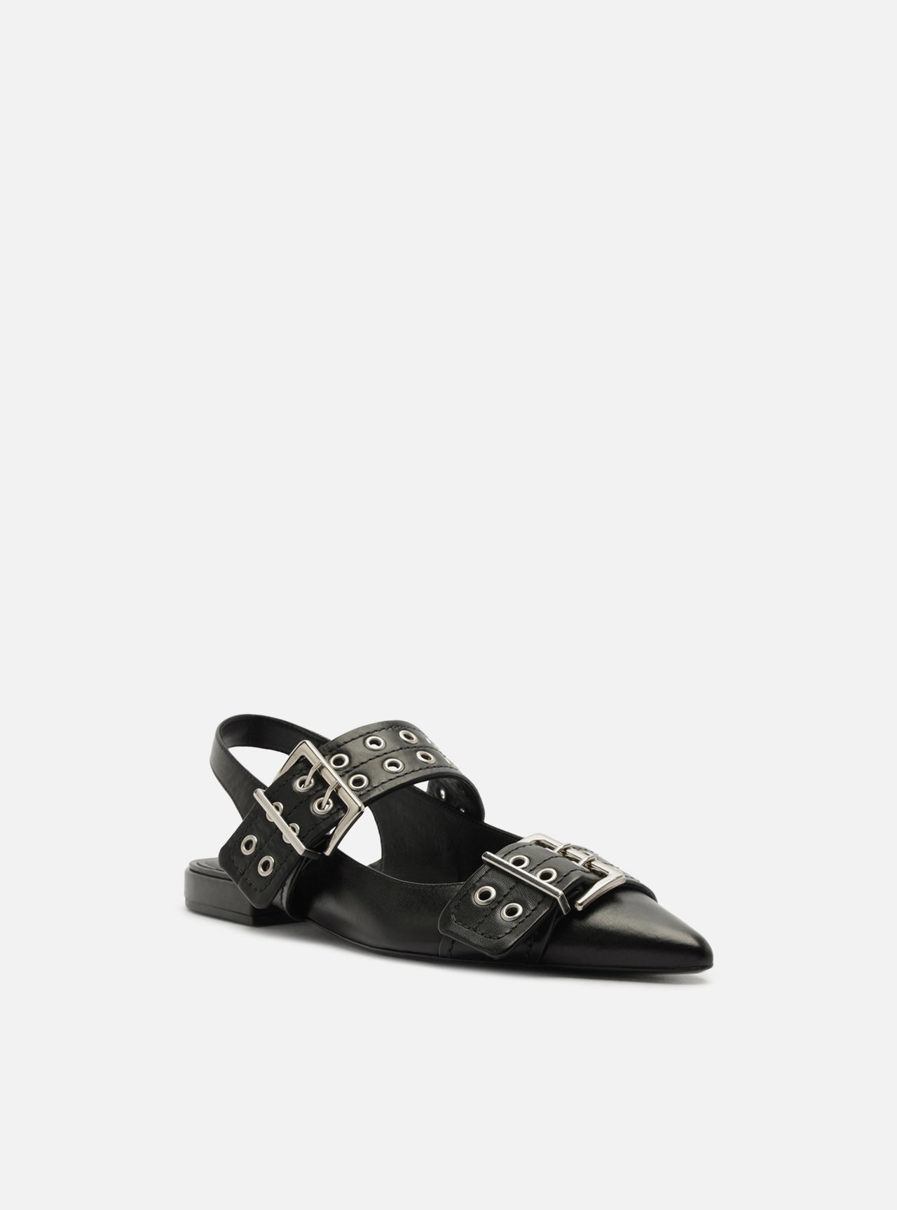 Foto 2 de Sapatilha Preta Couro Slingback
