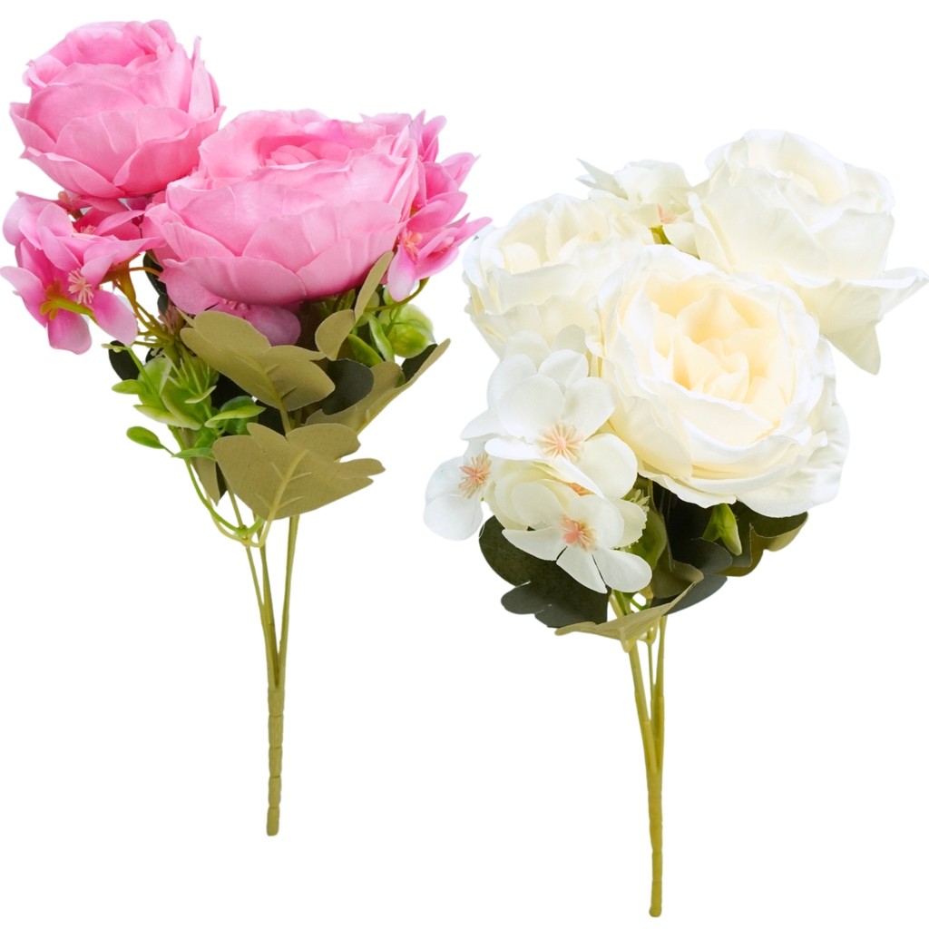 Buquê de Flores Rosa Artificial de Plástico para Decoração - Castela