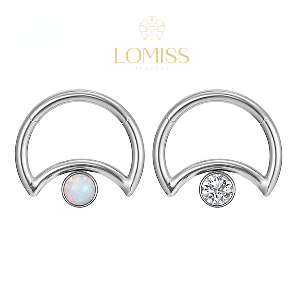 Piercing Daith Clik Lua Aço Cirúrgico Pvd Zircônia 1,2x8