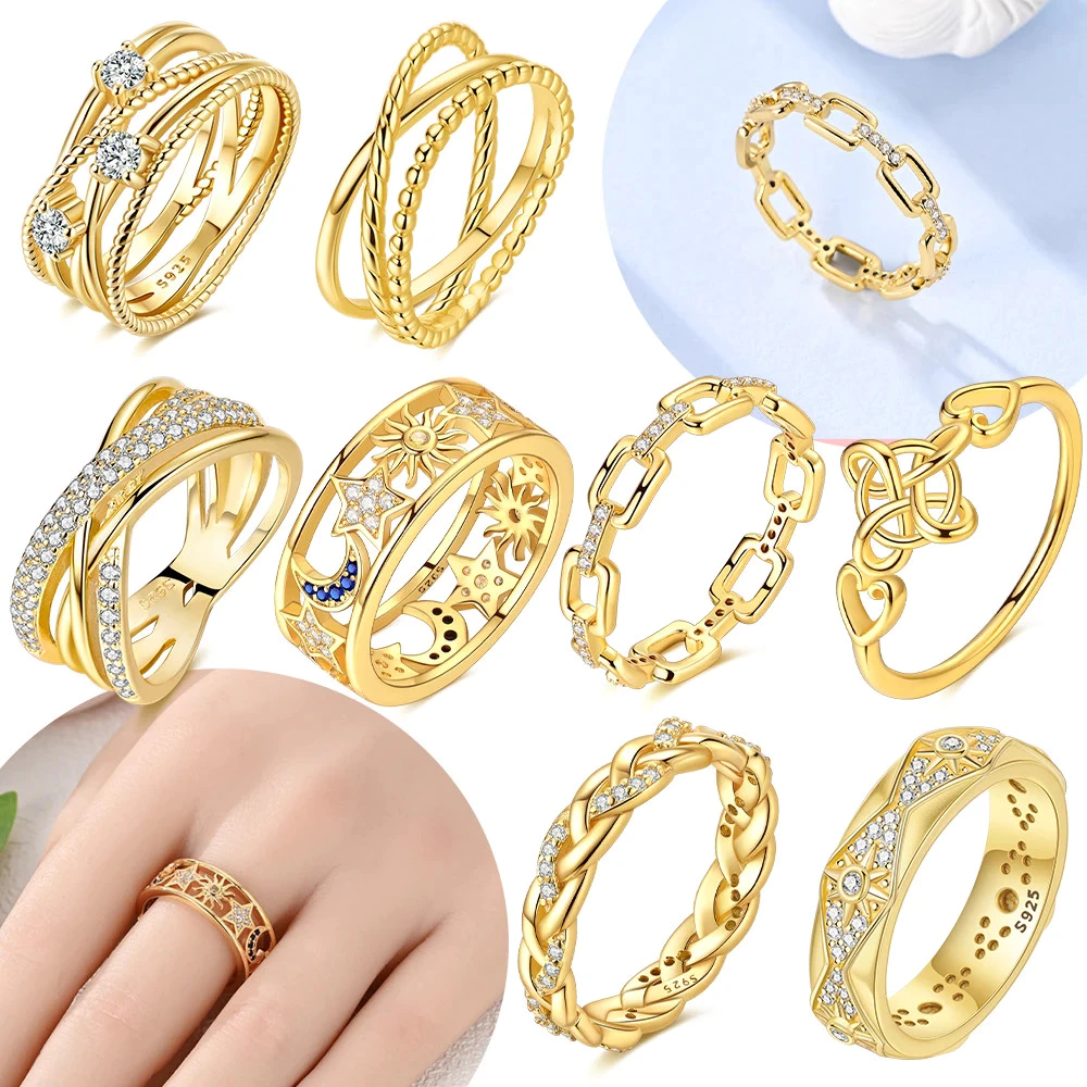 Novo Original 925 Banhado A Prata Amor Coração Rosa Coroa Zircão Anel Arco Jóias Femininas Aniversário Anéis Dourados Co