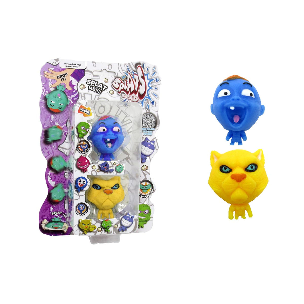 2 Bonecos Bebê Azul e Gato Amarelo - Splats Head Mini
