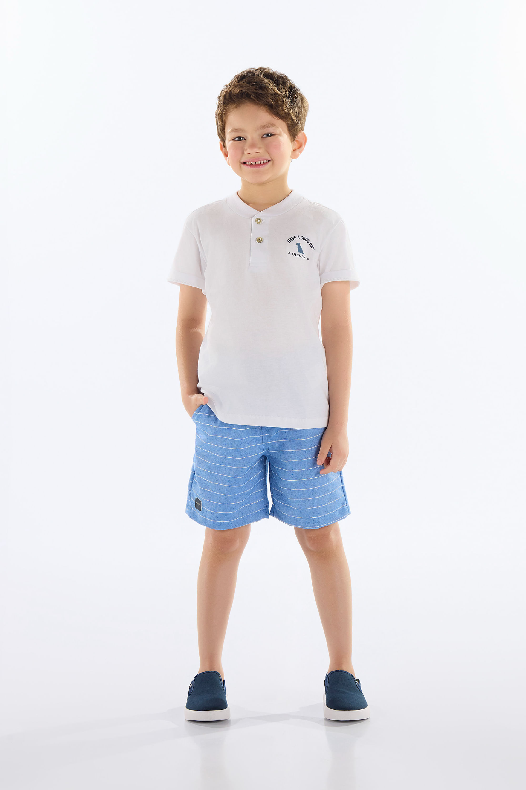 Conjunto para Menino com Camiseta e Bermuda (Branco) Quimby — 04