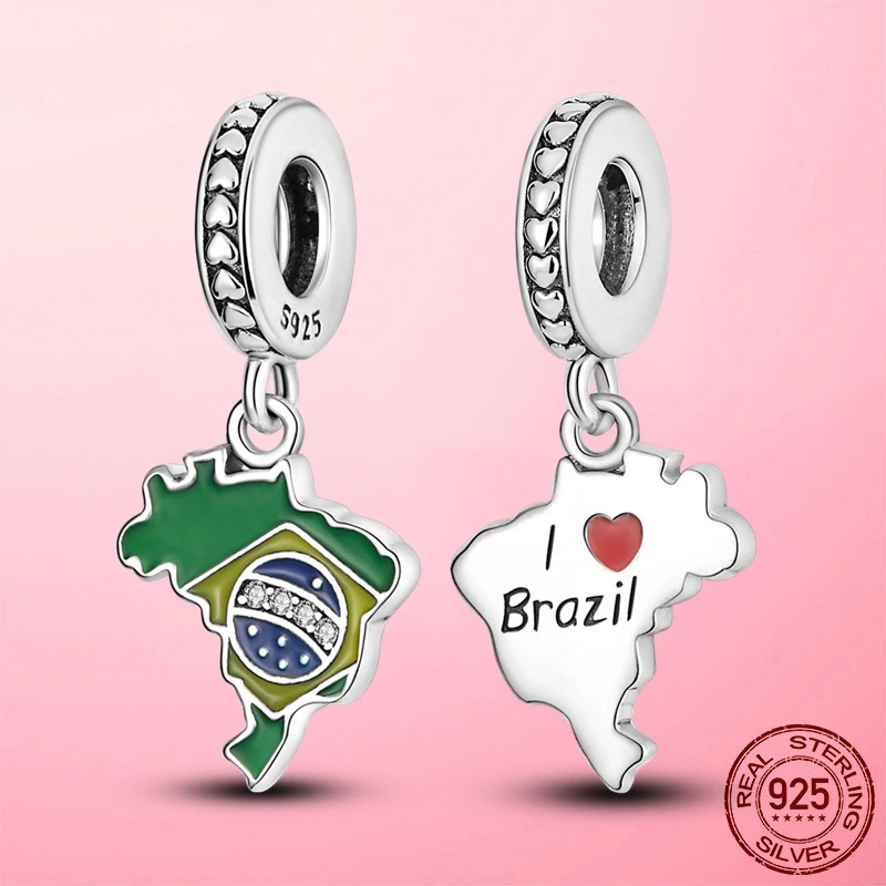 Mapa Do Brasil Miçangas De Charme Banhadas A Prata Para Pulseira Joias De Presente DIY
