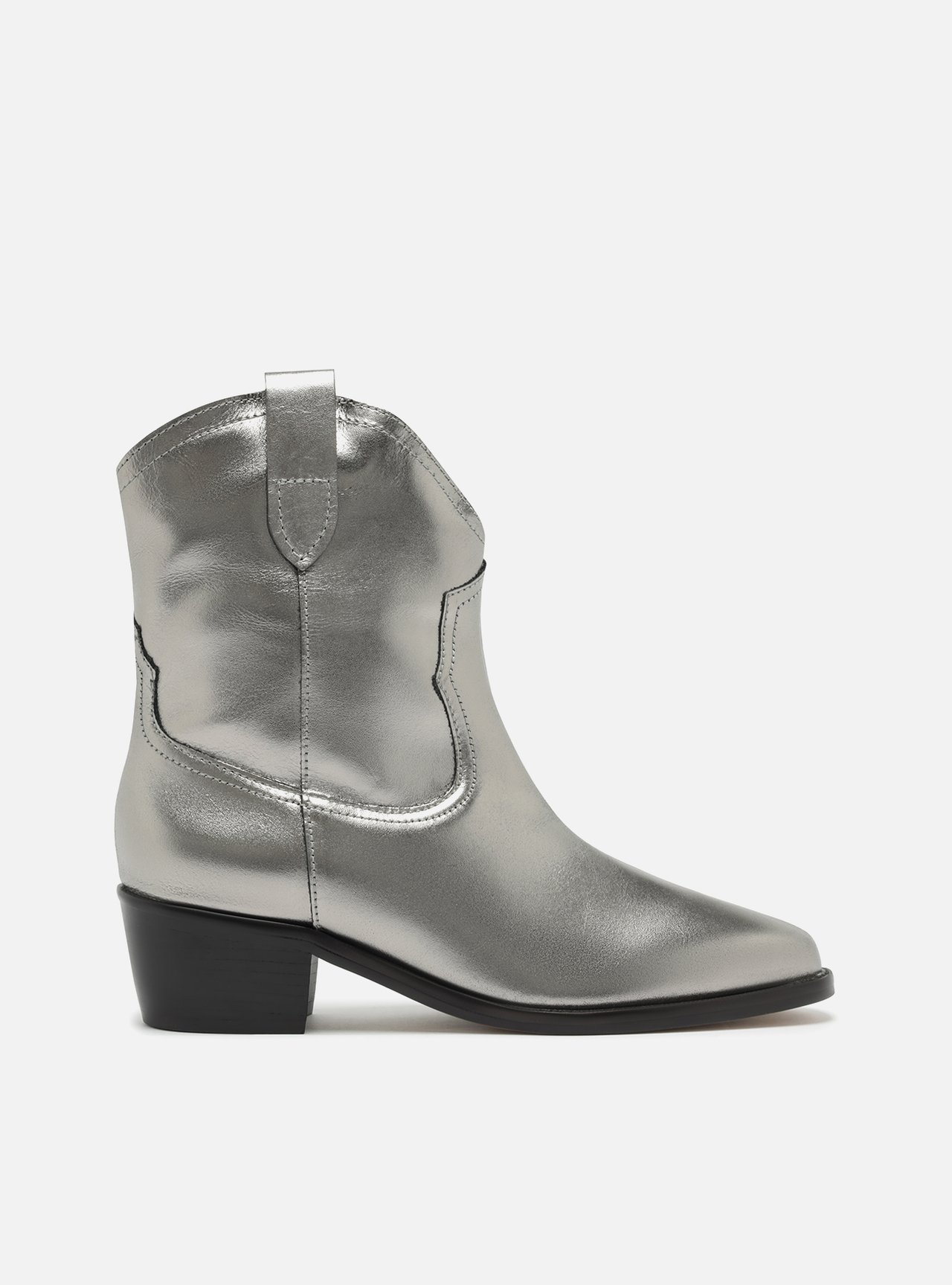 Bota Prata Couro Cano Curto Western Alicia
