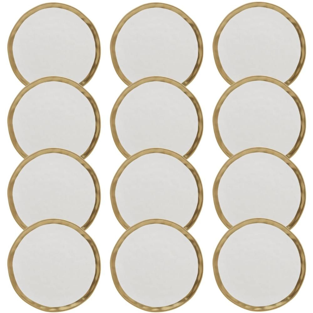 Jogo 12 Pratos Sobremesa 21cm Dubai Wolff Porcelana Branca Borda Dourada Pratinhos Mesa Posta