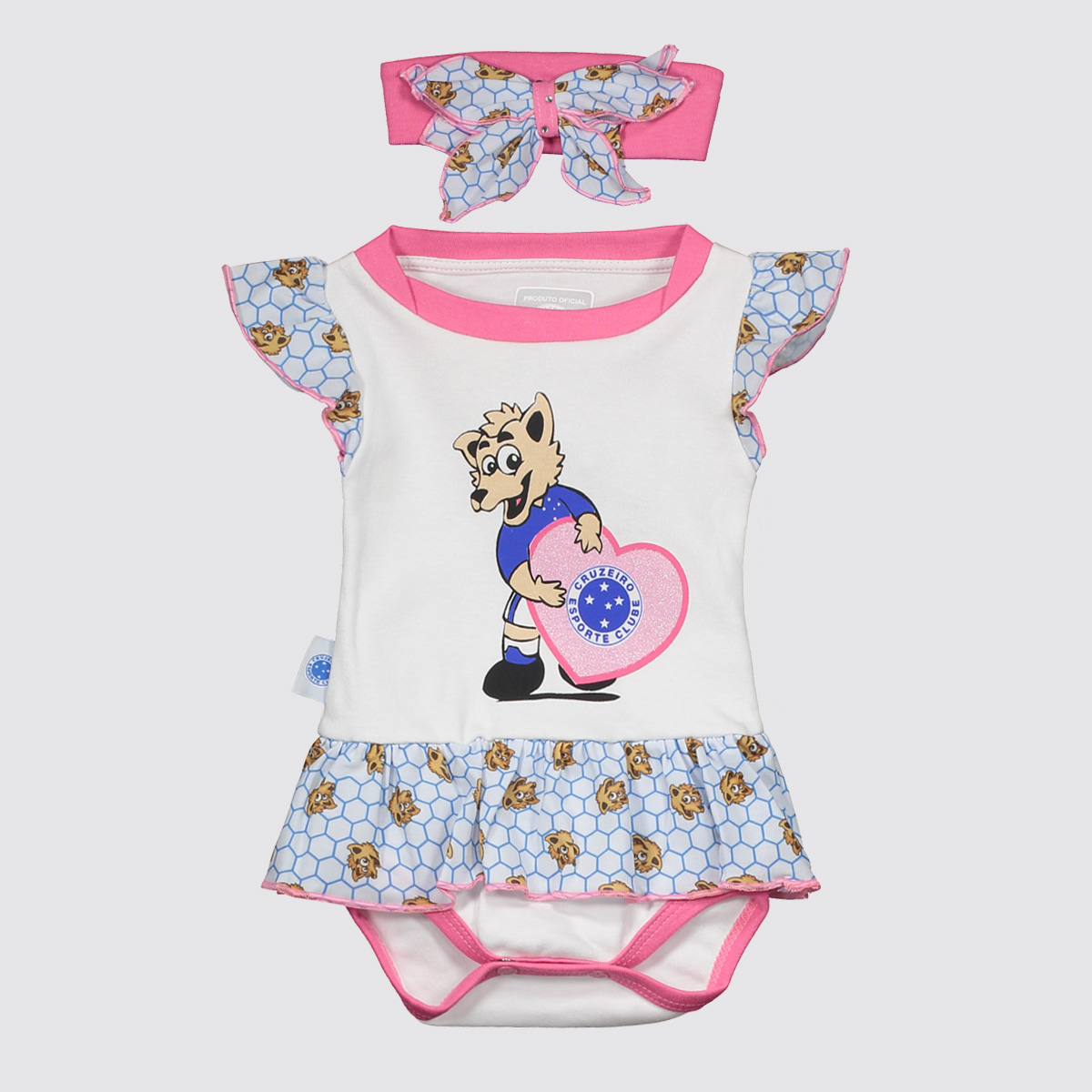 Kit Cruzeiro Body e Tiara Mascote Infantil Branco