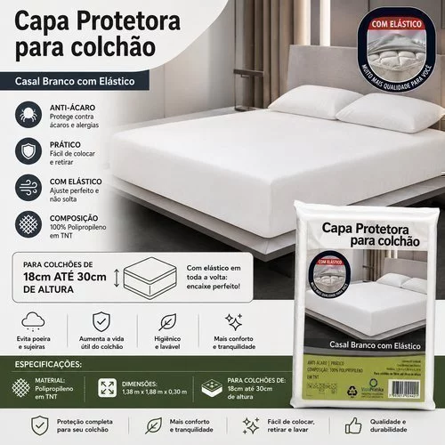 Foto 4 de Capa Protetora Colchao Casal Box Ajustavel Impermeavel Antialergico Branco