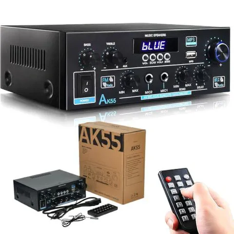 VEDO AK55 Amplificador Estéreo áudio HiFi 600W Pico2 Canais Com Bluetooth 5.0, AUX FM Microfone