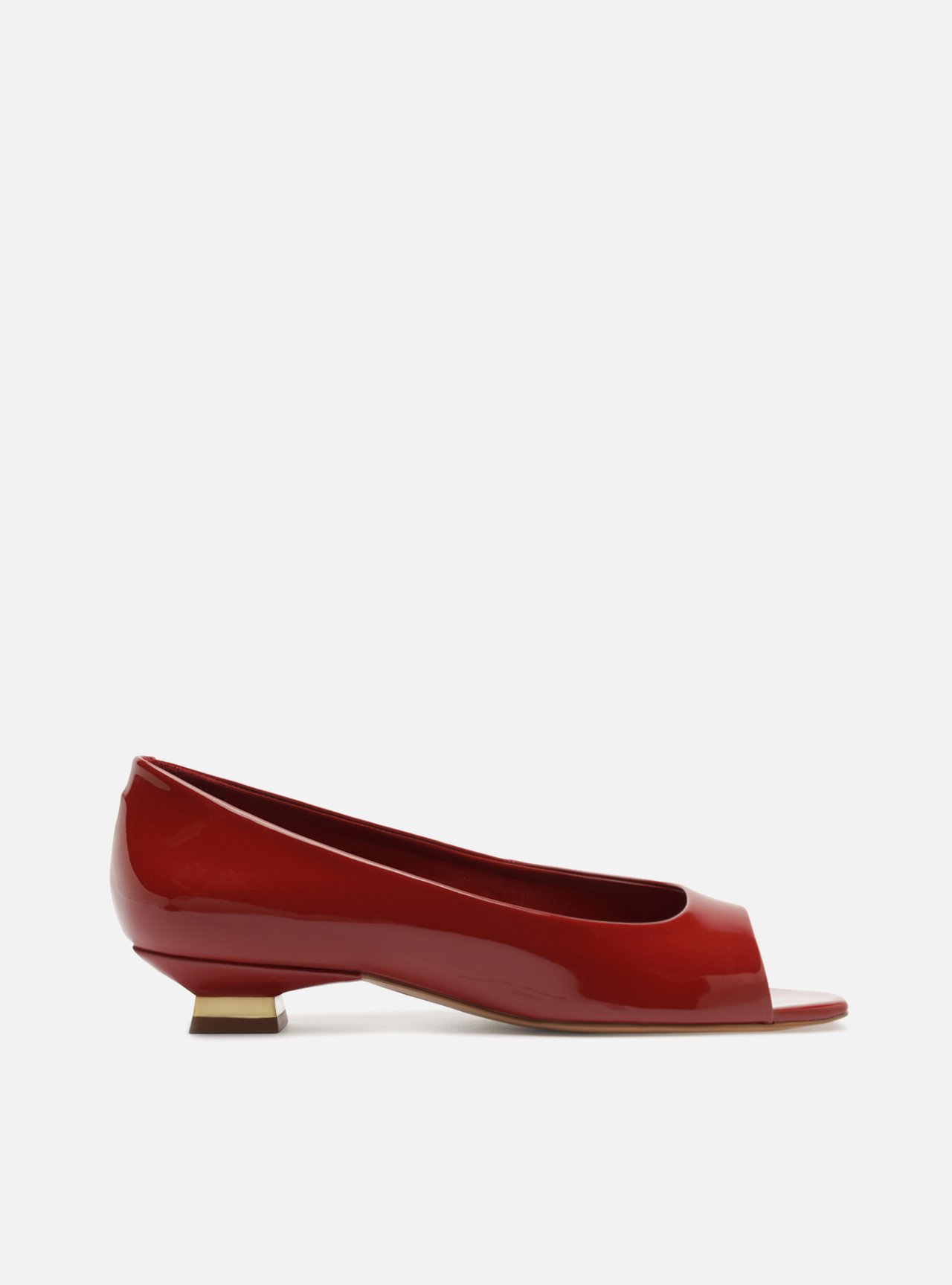 Scarpin Vermelho Verniz Salto Bloco Metais