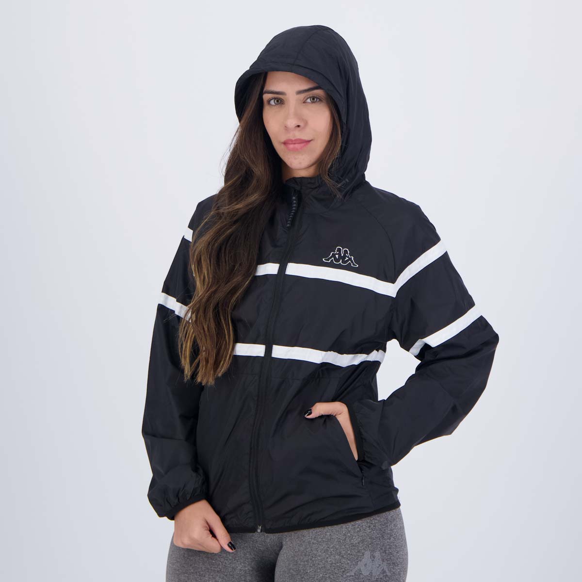 Jaqueta Kappa Corta-Vento Logo Sport Feminina Preta