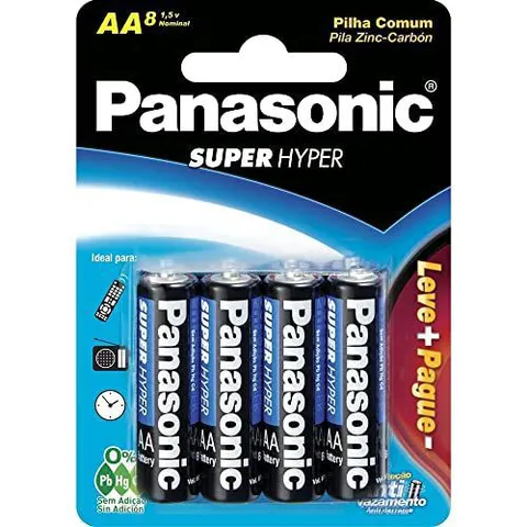 Pilha Super Hyper Proteção Antivazamento, Panasonic, 8 unidades