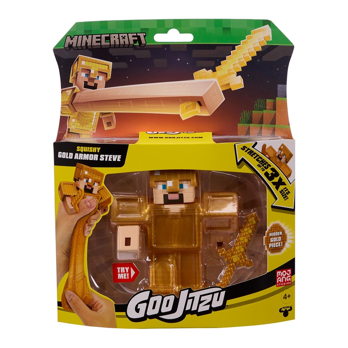 Boneco Elástico Steve com Armadura de Ouro - Goo Jit Zu Minecraft