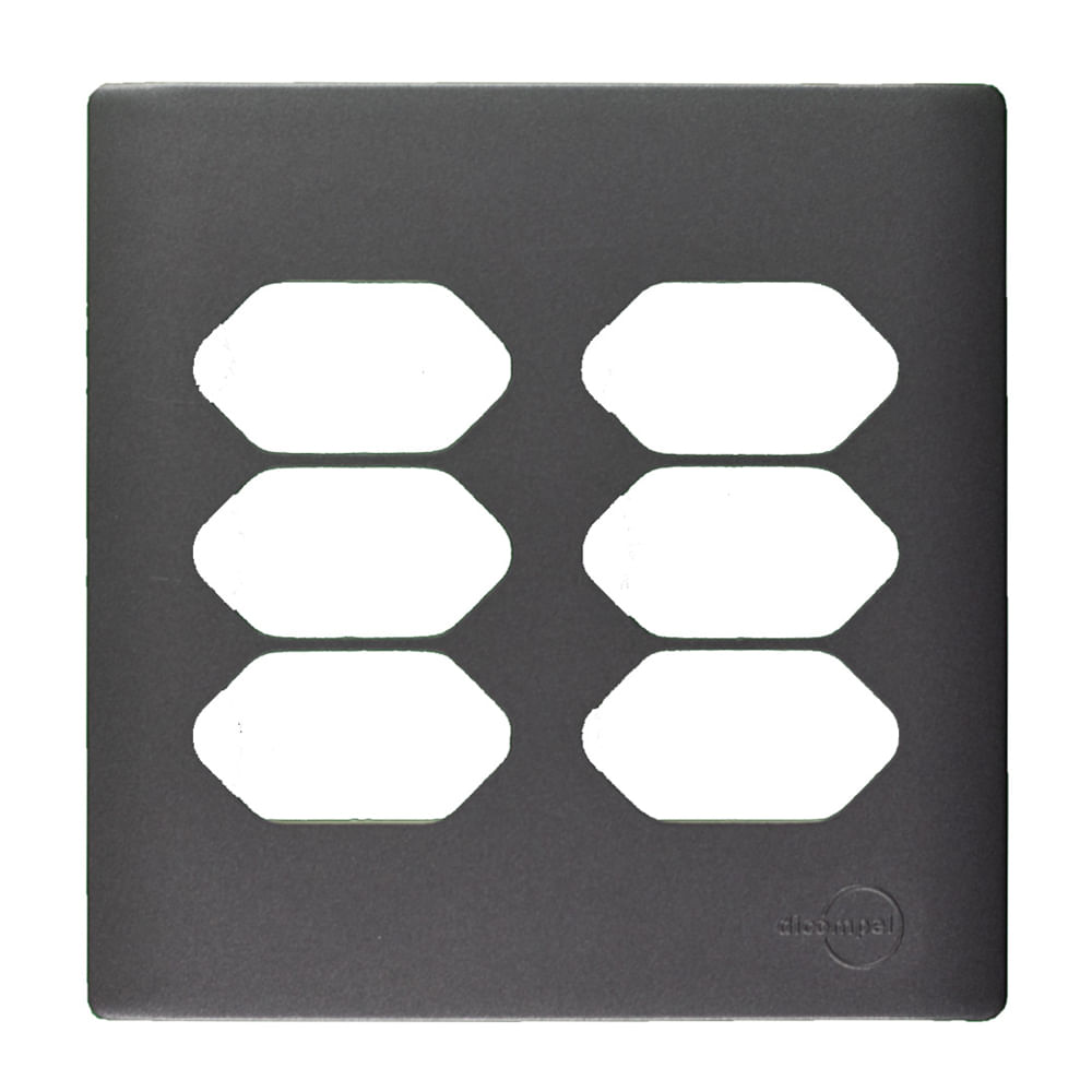Placa 4X4 6 Tomadas Com Suporte Preto Grafite Novara Dicompel