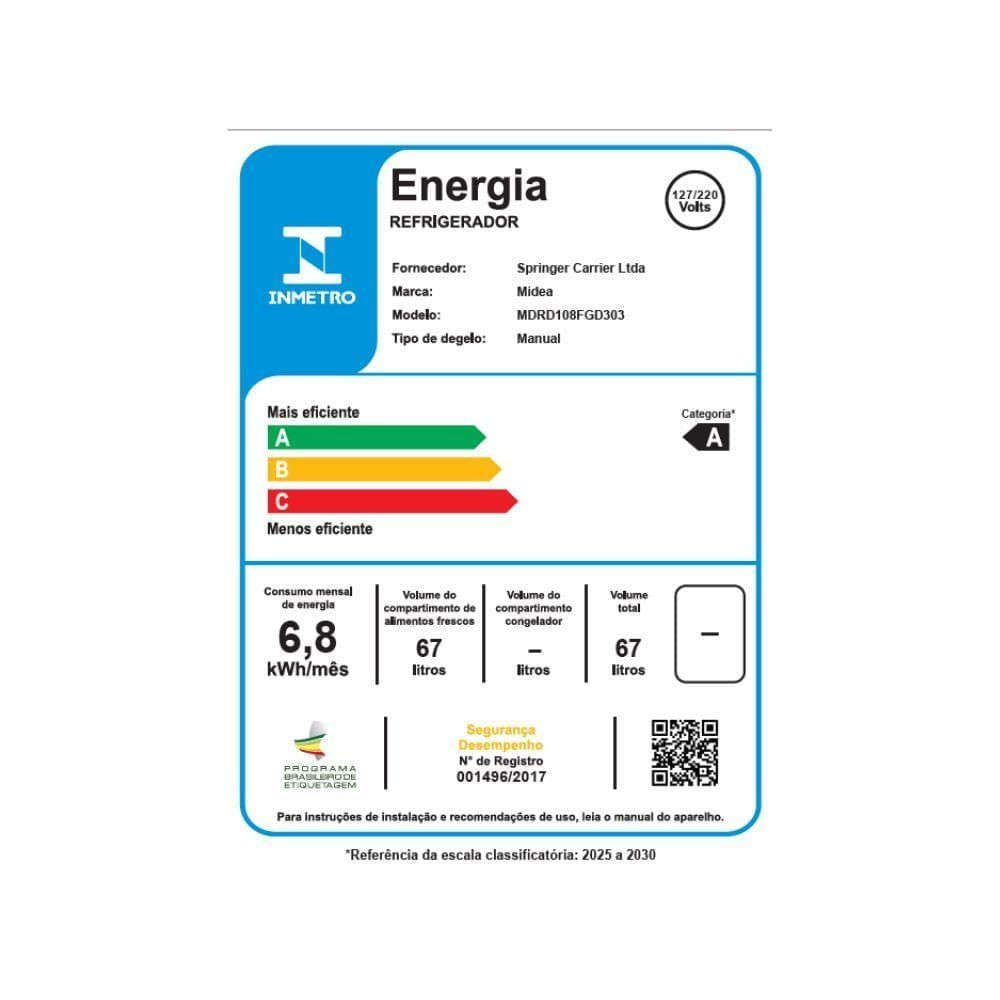Foto 2 de Frigobar Midea MDRD108FGD303 67L Inverter Compacto Preto Bivolt