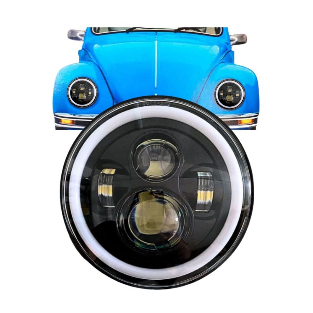 Farol Angel Eyes LED Jeep Troller Fusca Kombi Defender Farol 7 polegadas