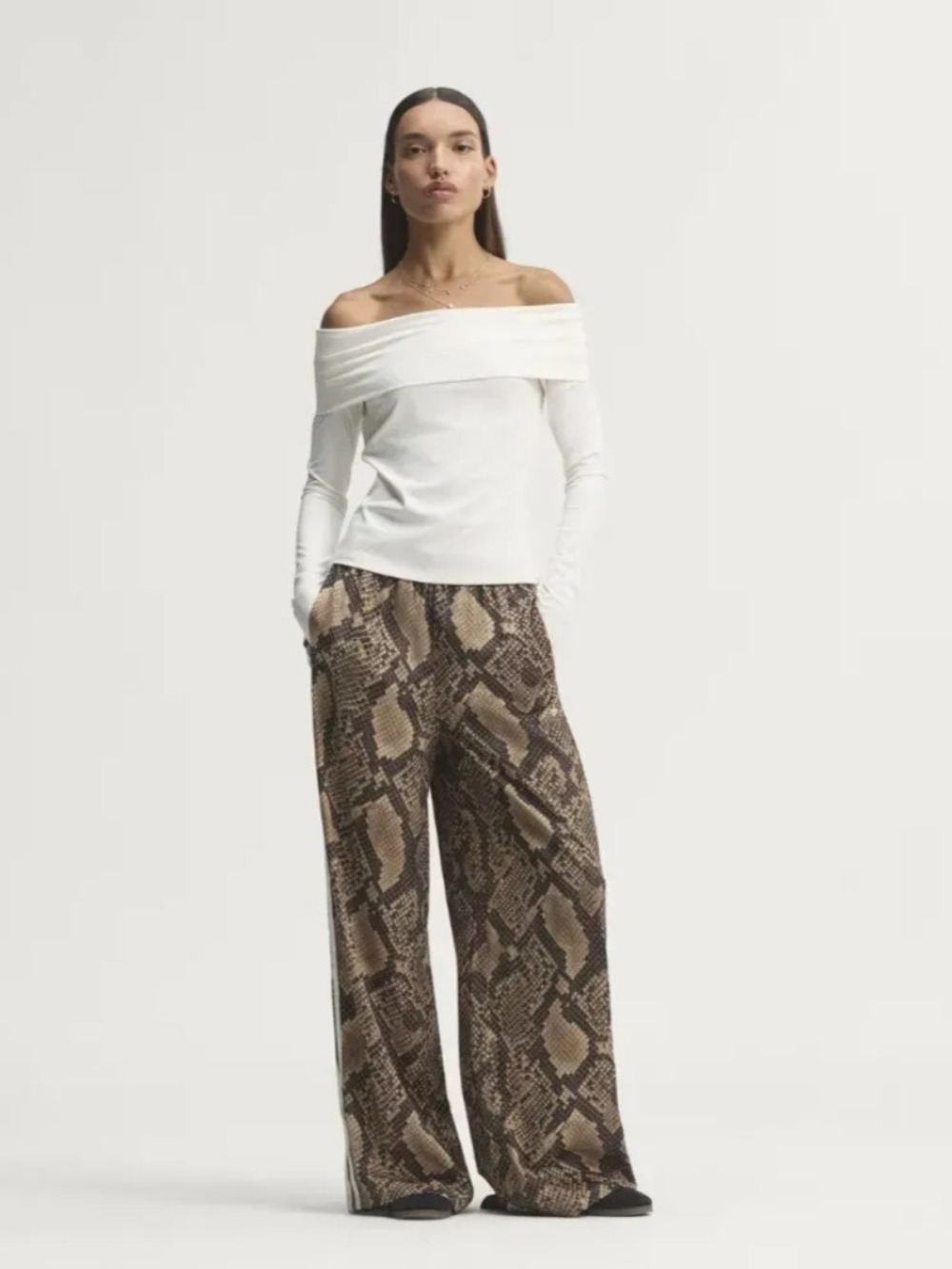 Calça adidas Satin Wide Leg Snake Print Feminina — PP / P / M, Novo