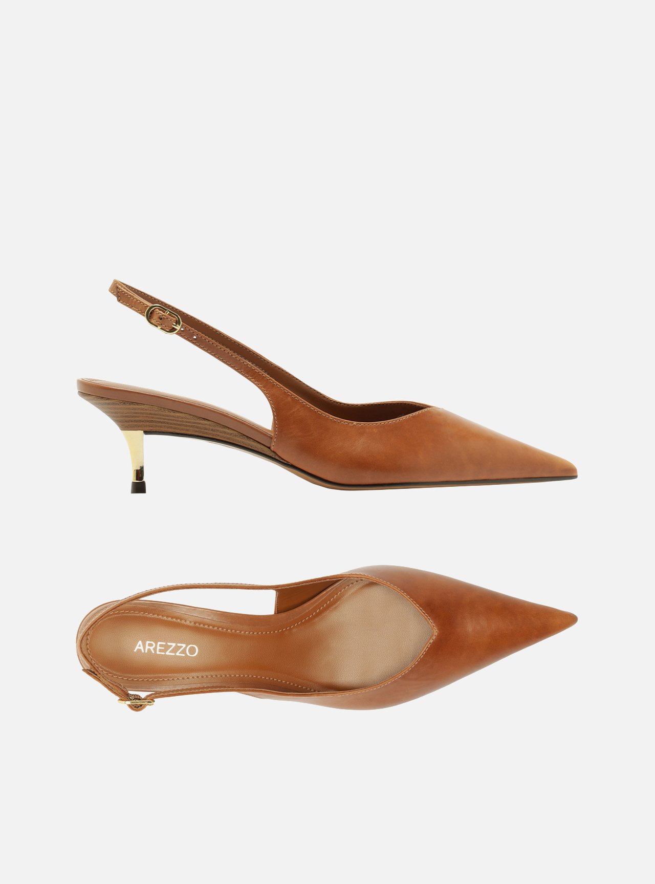 Foto 5 de Scarpin Marrom Couro Salto Fino Fivela Slingback