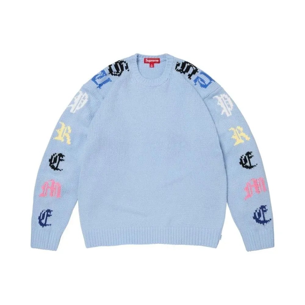 Suéter Supreme Old English Sleeves Light Blue SS26-W3 — P / M / G / XG, Novo