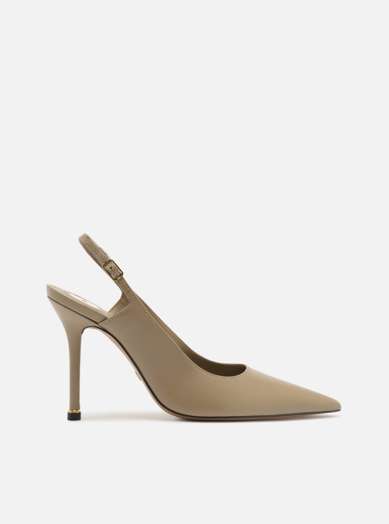 Scarpin Cinza Couro Salto Fino Slingback