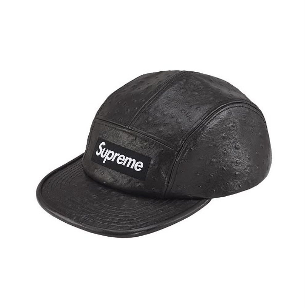 Boné Supreme Ostrich Embossed Leather Camp Black SS26-W6 — Único, Novo