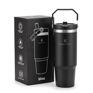 Copo Térmico 900mL em Aço Inoxidável com Canudo Tampa e Alça (Preto)