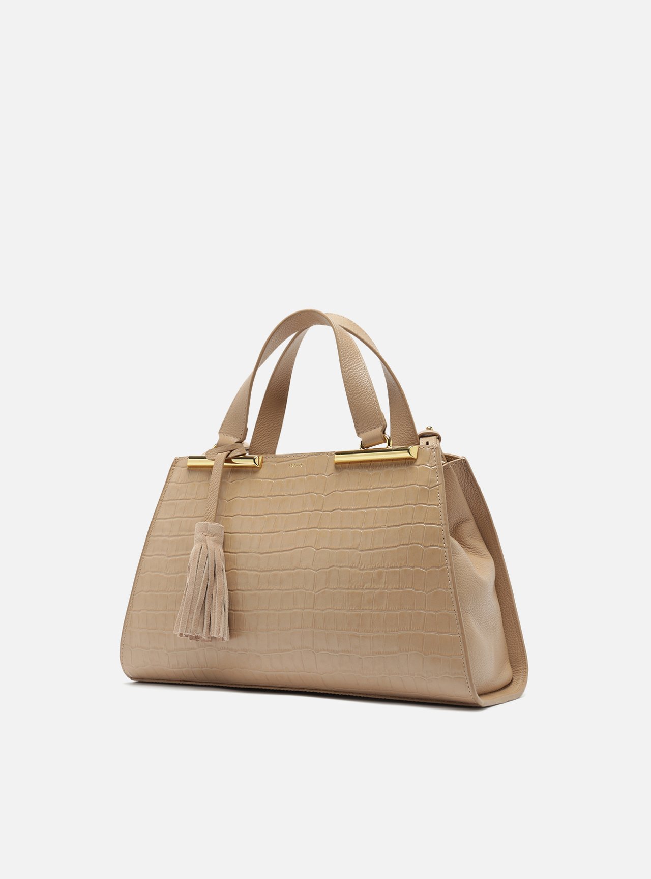 Foto 2 de Bolsa Tote Bege Couro Croco Média Barbicacho